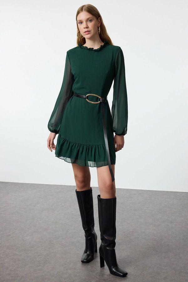 Trendyol Trendyol Emerald Green Plain Woven Winter Dress