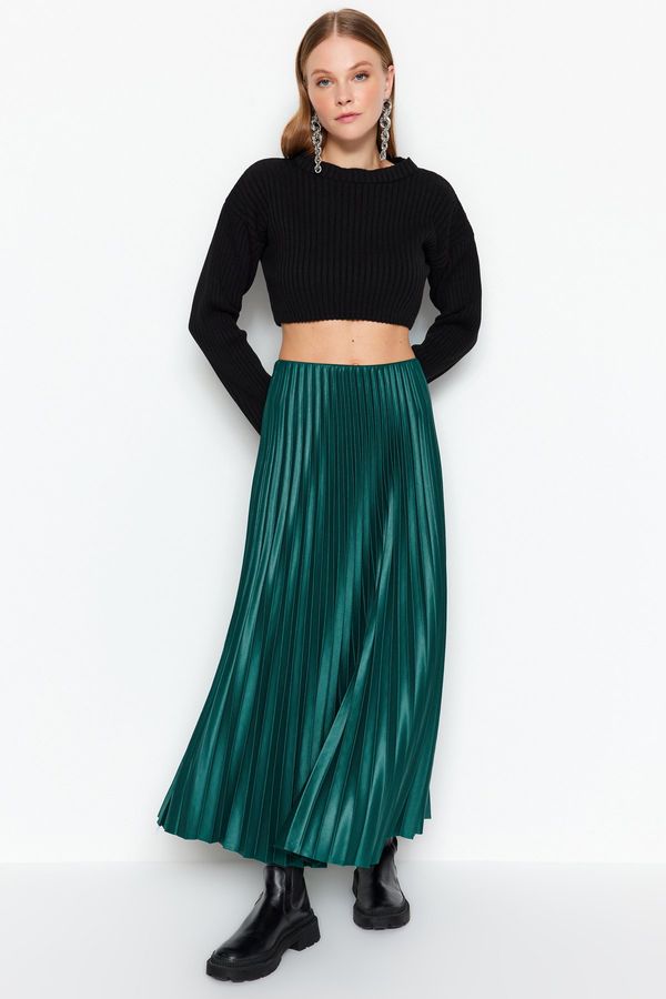 Trendyol Trendyol Emerald Green Pleated Maxi Knitted Skirt