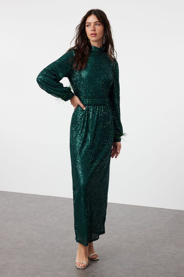 Trendyol Trendyol Emerald Green Sequined Evening Dress