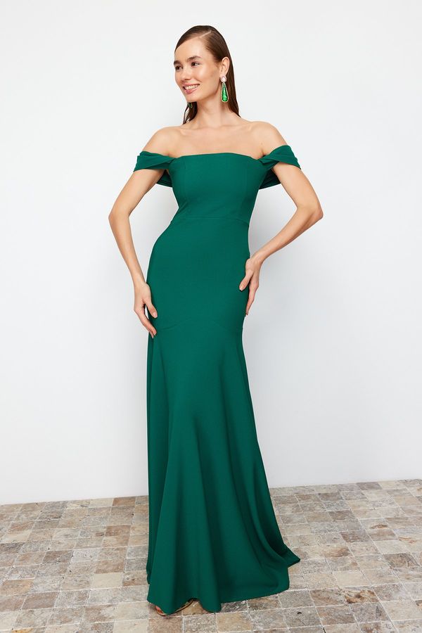 Trendyol Trendyol Emerald Green Straight Fitted Woven Evening & Graduation Dress