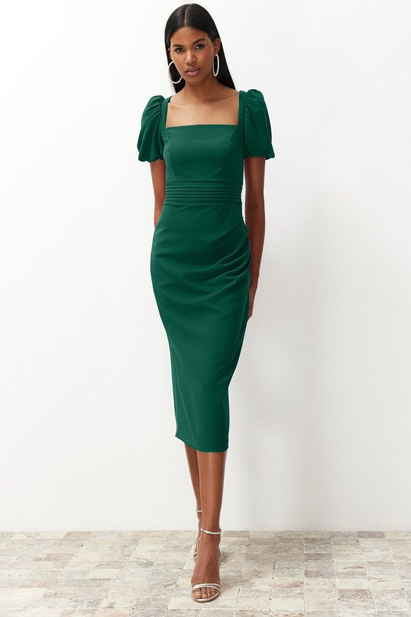 Trendyol Trendyol Emerald Green Waist Detailed Fitted Woven Dress