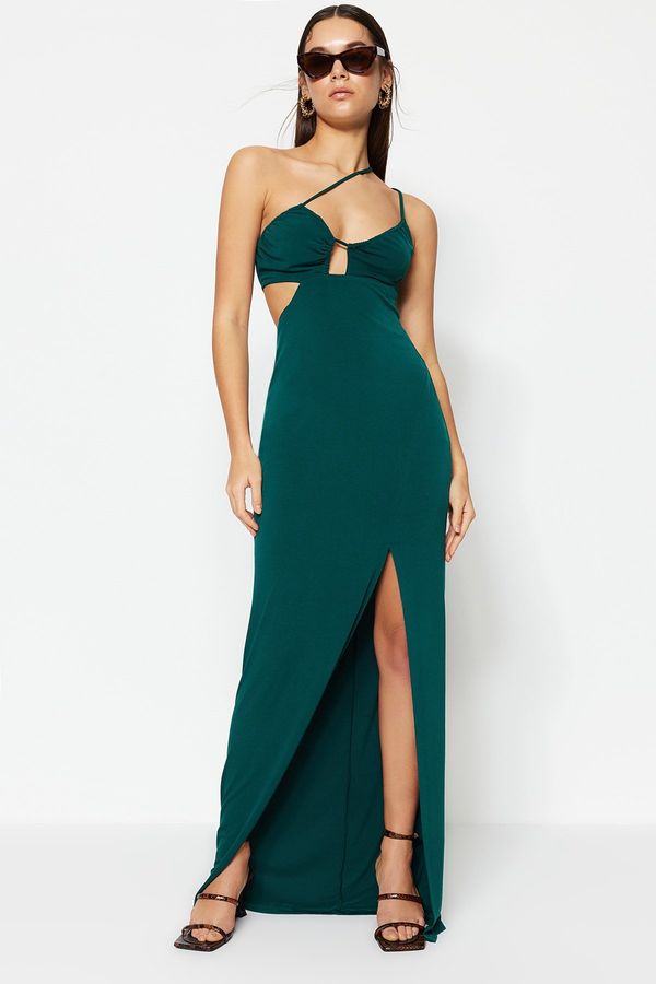 Trendyol Trendyol Emerald Lined Knitted Pipe Long Evening Evening Dress