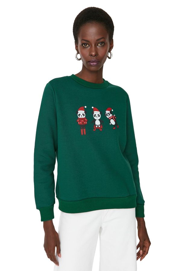 Trendyol Trendyol Emerald Printed Basic Shark Knitted Family Team Pullover Sweatshirt