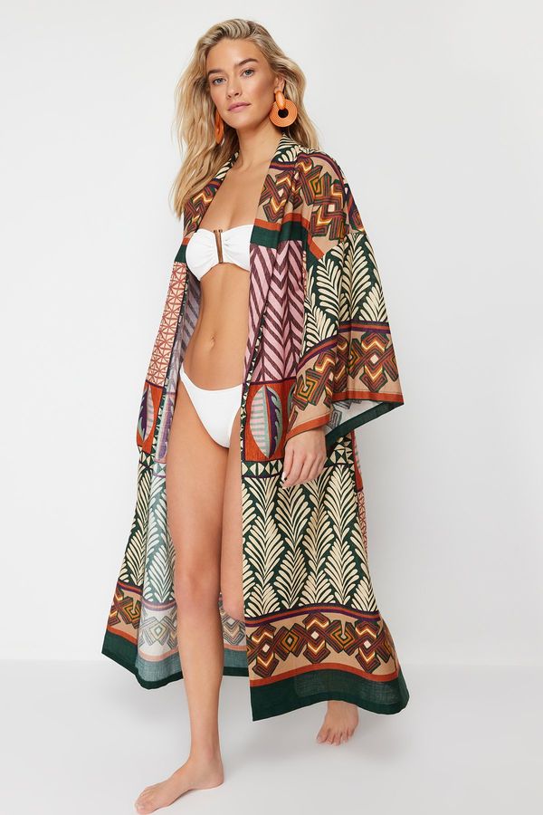 Trendyol Trendyol Ethnic Patterned Midi Woven 100% Cotton Kimono&amp;Kaftan