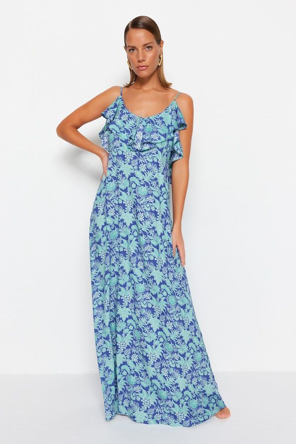 Trendyol Trendyol Floral Pattern Maxi Woven Flounce Beach Dress