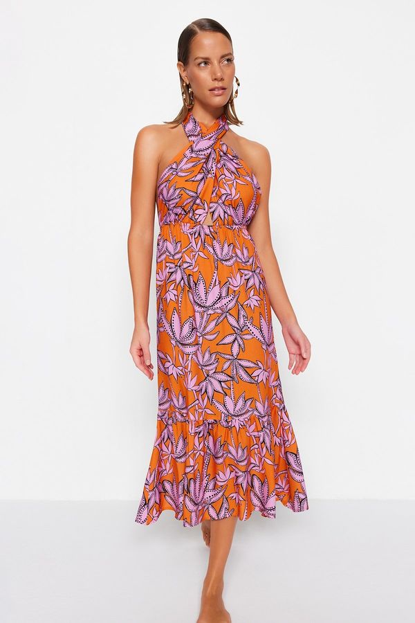 Trendyol Trendyol Floral Pattern Midi Woven Cross-Tie Beach Dress
