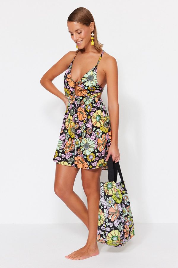 Trendyol Trendyol Floral Patterned Mini Woven Cut Out/Window Beach Dress
