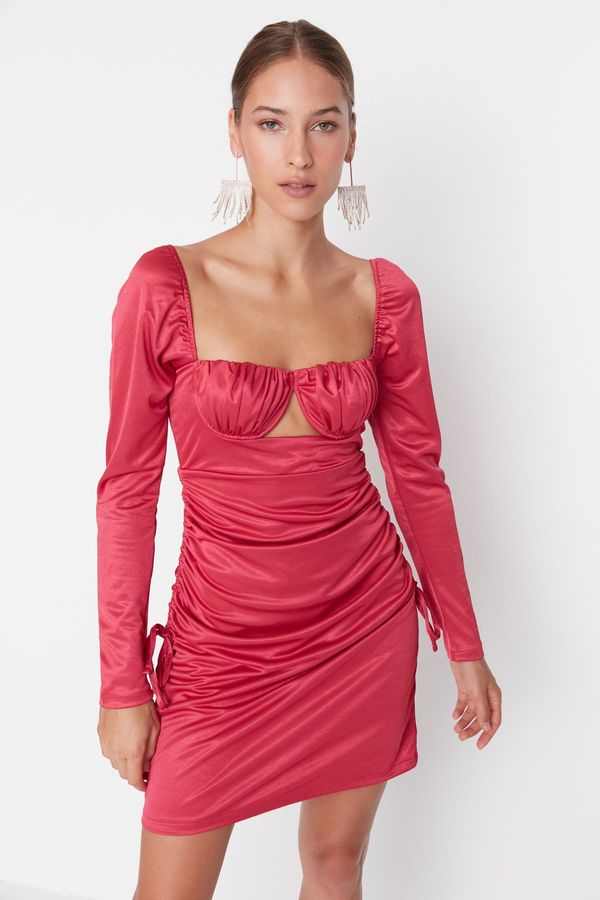 Trendyol Trendyol Fuchsia Evening Dress With Drape Detailed Satin