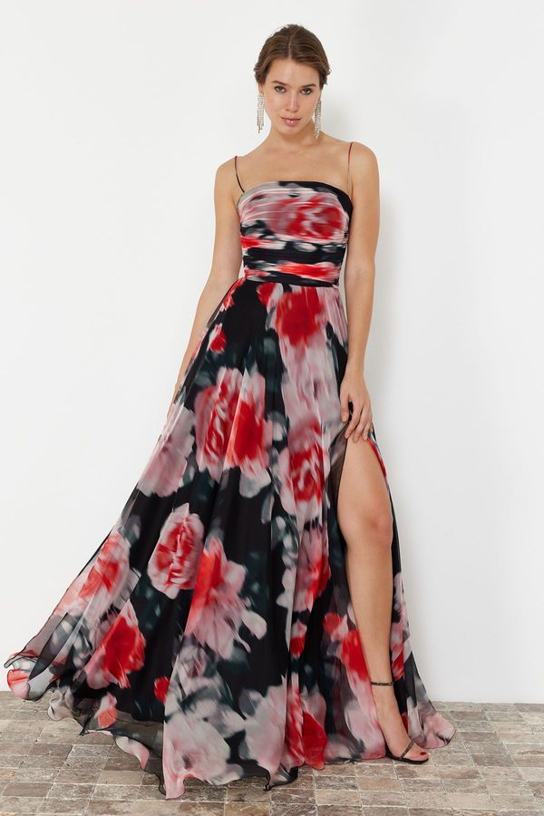 Trendyol Trendyol Fuchsia-Multicolored Floral Woven Long Evening Dress