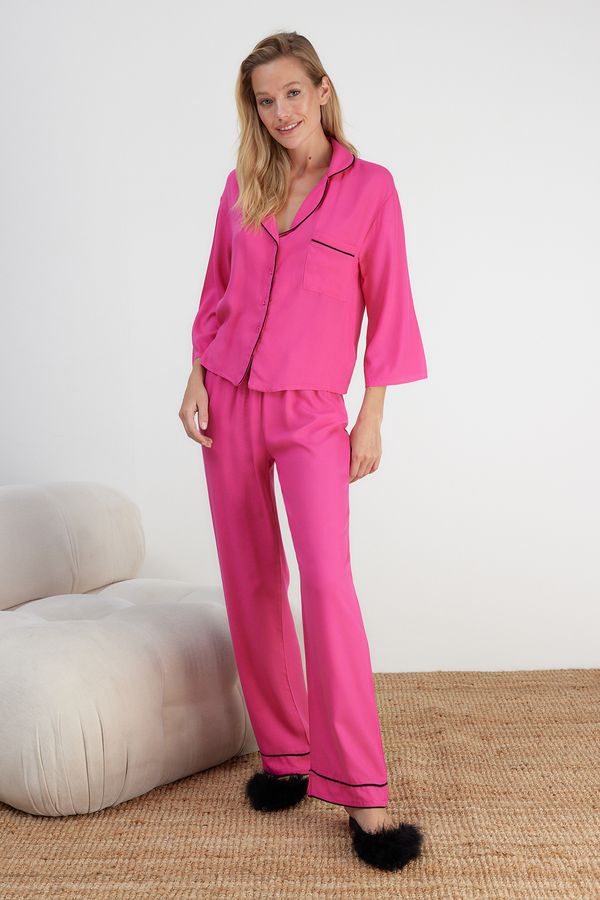 Trendyol Trendyol Fuchsia Pipeline Shirt-Pants Woven Pajamas Set