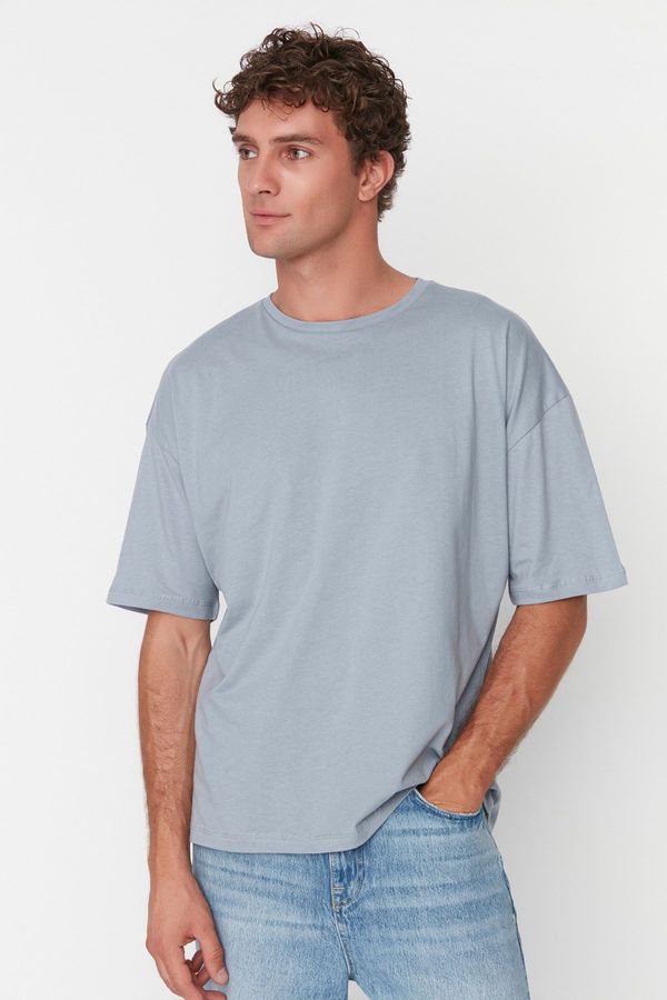 Trendyol Trendyol Gray Basic 100% Cotton Crew Neck Oversize/Wide Fit Short Sleeve T-Shirt