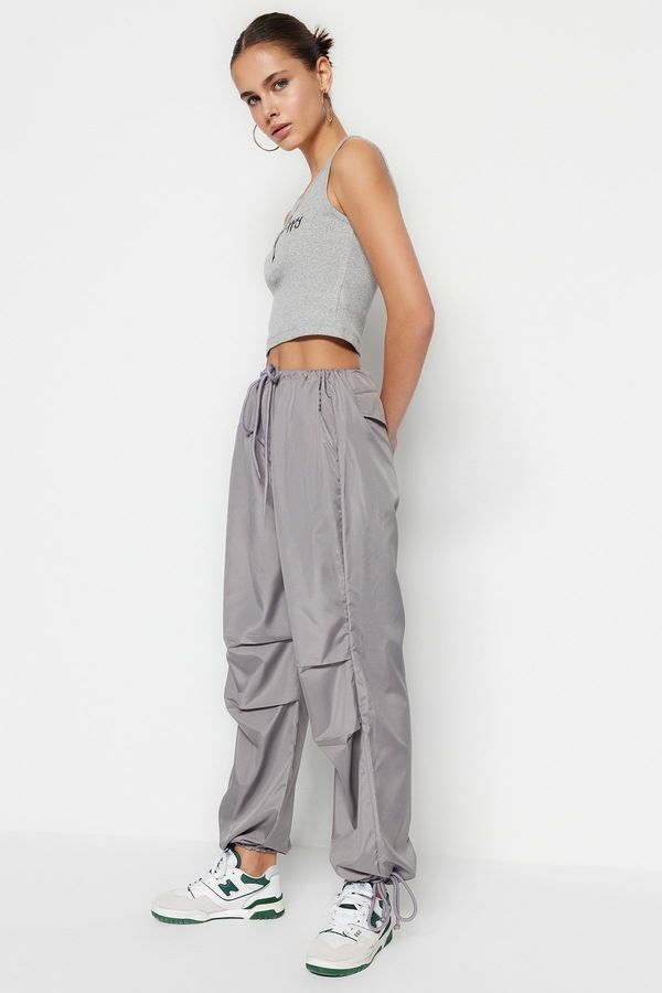 Trendyol Trendyol Gray Belted Woven Parachute High Waist Woven Trousers