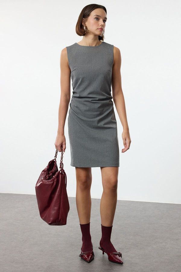 Trendyol Trendyol Gray Body-hugging Drape Detailed Mini Woven Dress