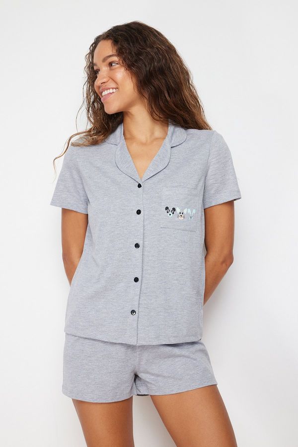 Trendyol Trendyol Gray Cotton Animal Printed Knitted Pajamas Set