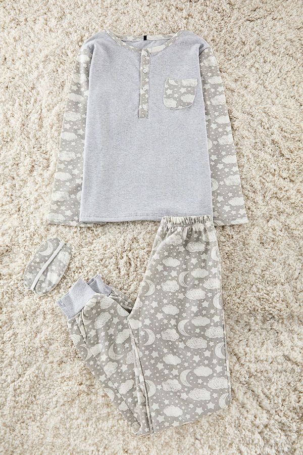 Trendyol Trendyol Gray Cotton Galaxy Patterned Sleep Band Knitted Pajama Set