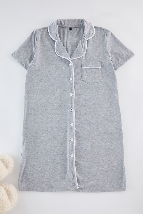 Trendyol Trendyol Gray Cotton Piping Detailed Knitted Nightshirt