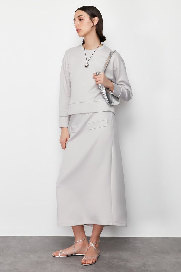 Trendyol Trendyol Gray Diver/Scuba Plain Knitted Sweat-Skirt Set