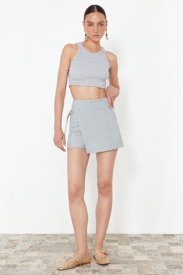 Trendyol Trendyol Gray Double Breasted Closure Buckle Detailed Woven Shorts Skirt