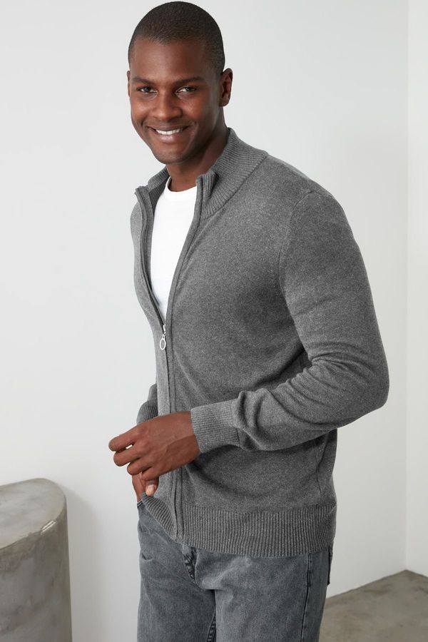 Trendyol Trendyol Gray FL Men's Slim Half Turtleneck Plain Knitwear Cardigan