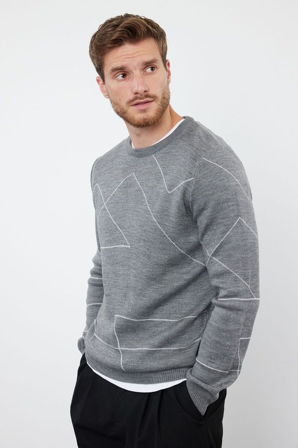 Trendyol Trendyol Gray FL Slim Crew Neck Geometric Knitwear Sweater