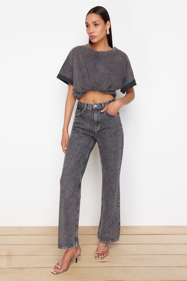 Trendyol Trendyol Gray High Waist Wide Leg Jeans