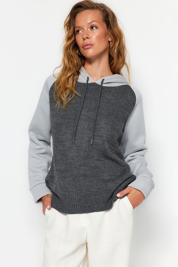 Trendyol Trendyol Gray Hooded Knit Detail Knitwear Sweater