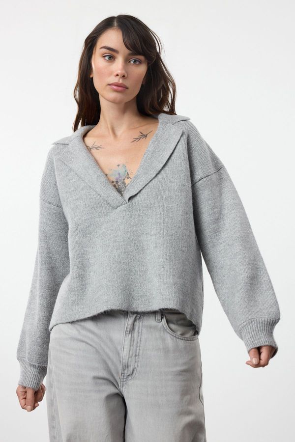 Trendyol Trendyol Gray Jacket Collar Knitwear Sweater