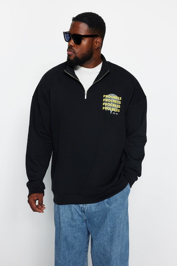 Trendyol Trendyol Gray Melange Plus Size Oversize/Wide Cut Stand Collar Fleece Inside Sweatshirt