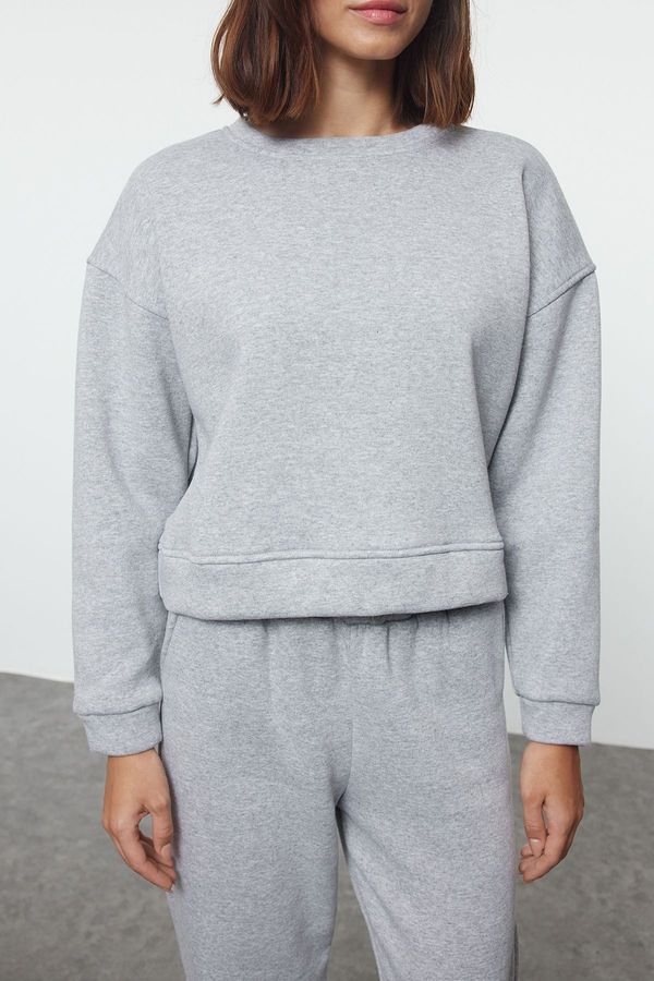 Trendyol Trendyol Gray Melange Regular/Normal Pattern Basic Thick Inside Fleece Knitted Tracksuit