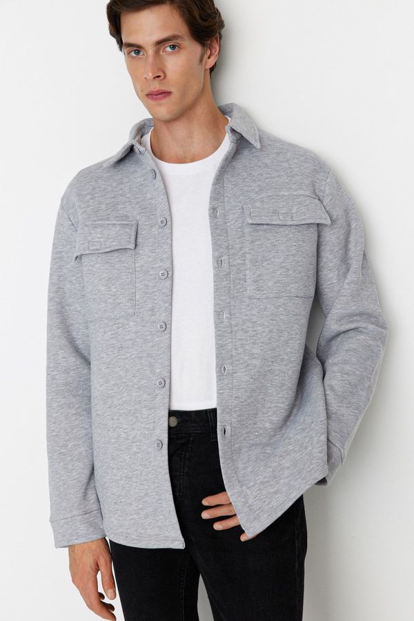 Trendyol Trendyol Gray Men's Regular/Normal Cut Shirt Collar Flap Pocket Fleece Inside Shirt