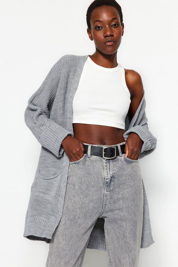 Trendyol Trendyol Gray Oversized Knitwear Cardigan