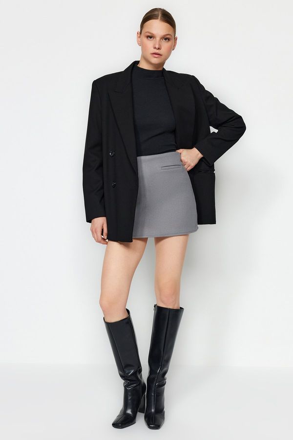 Trendyol Trendyol Gray Pocket Detailed Stitched Woven Shorts Skirt