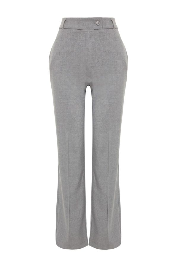 Trendyol Trendyol Gray Premium High Waist Straight/Straight Cut Woven Ribbed Trousers