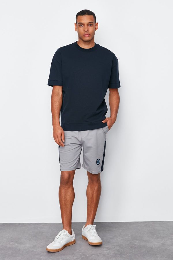 Trendyol Trendyol Gray Regular Cut Color Block Labeled Elastic Waist Shorts