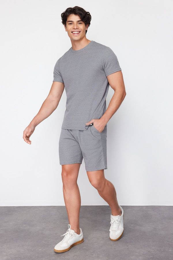 Trendyol Trendyol Gray Regular Fit Waffle Knitted Pajama Set with Shorts