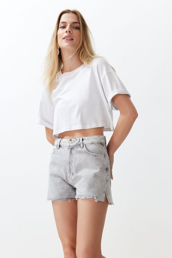 Trendyol Trendyol Gray Ripped Denim Shorts & Bermuda