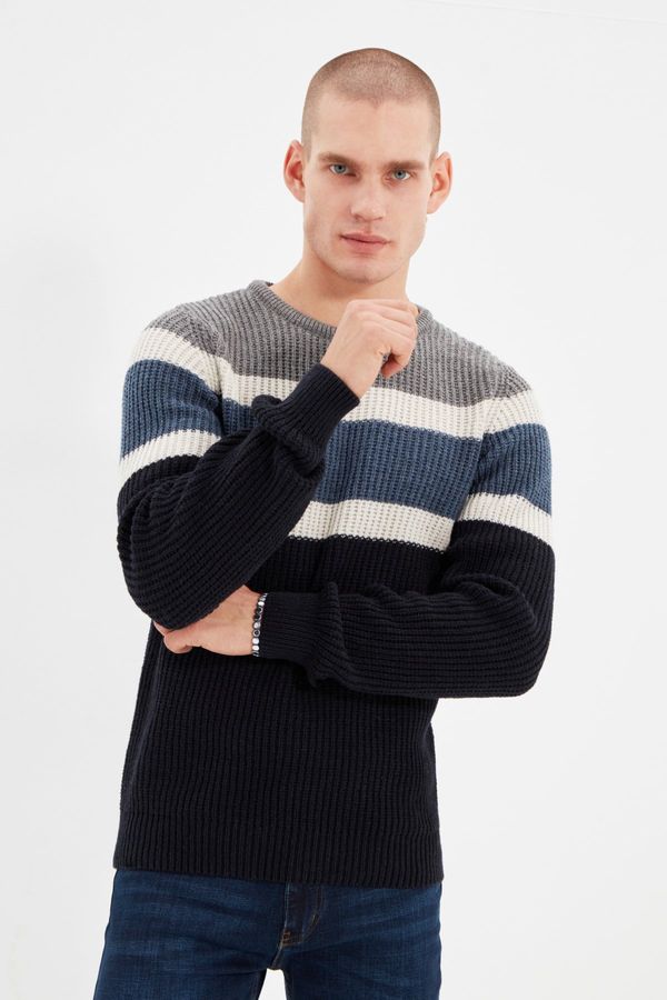 Trendyol Trendyol Gray Slim Fit Crew Neck Paneled Knitwear Sweater