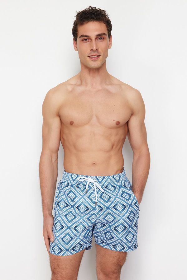 Trendyol Trendyol Gray Standard Size Geometric Print Swim Shorts