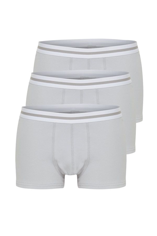 Trendyol Trendyol Gray Striped Elastic Cotton 3-Piece Camisole Basic Boxer