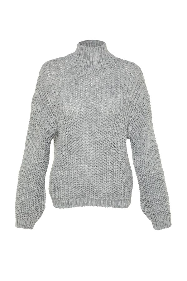 Trendyol Trendyol Gray Wide Fit Soft Textured Basic Collar Knitwear Sweater