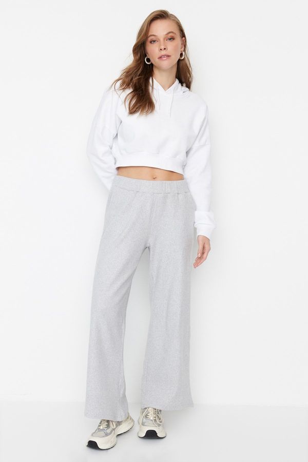 Trendyol Trendyol Gray Wide Leg/Comfortable Fit Ribbed Knitted Sweatpants