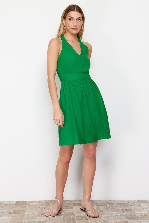 Trendyol Trendyol Green A-Line Barbell Back Gipe Detail Woven Midi Dress