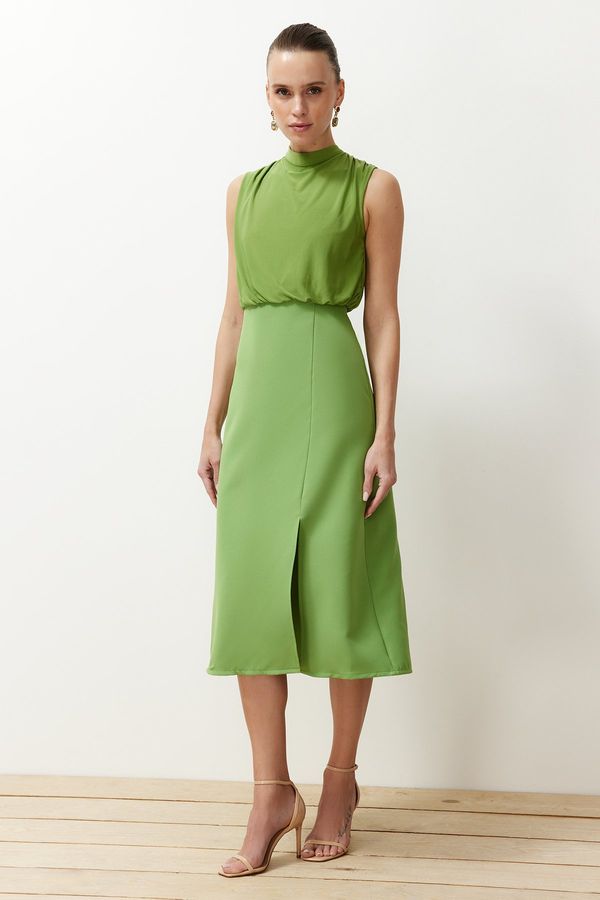 Trendyol Trendyol Green A-line Degaje Collar Midi Woven Dress