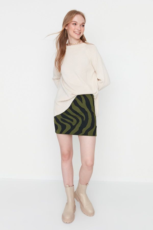 Trendyol Trendyol Green Animal Patterned Sweater Skirt