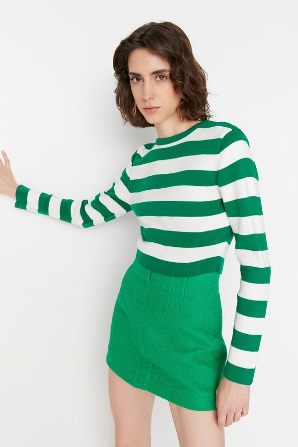 Trendyol Trendyol Green Crop Basic Striped Knitwear Sweater