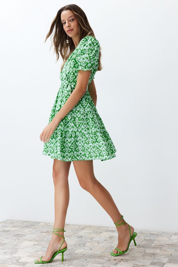 Trendyol Trendyol Green Ethnic Pattern Waist Mini Woven Mini Dress