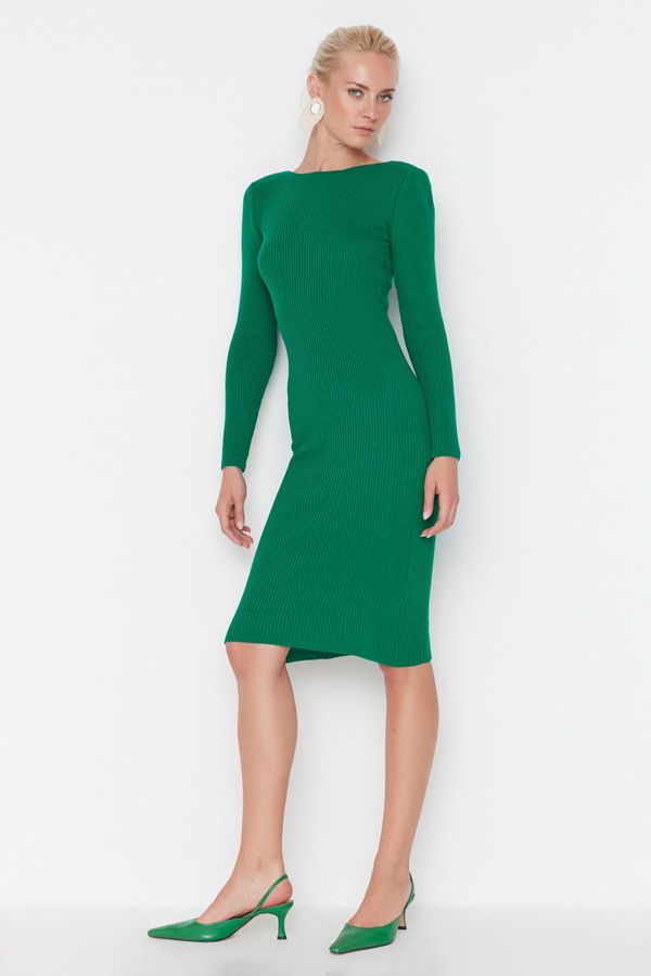 Trendyol Trendyol Green Fitted Midi Sweater Dress With Back Detail