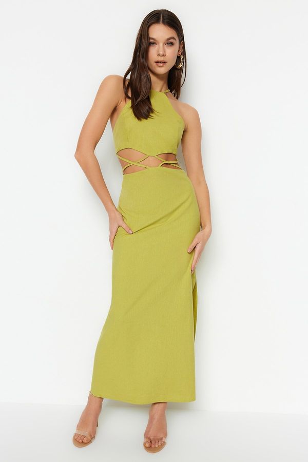 Trendyol Trendyol Green Fitted/Body-Sitting Maxi Woven Dress with Window Detail on the Waist