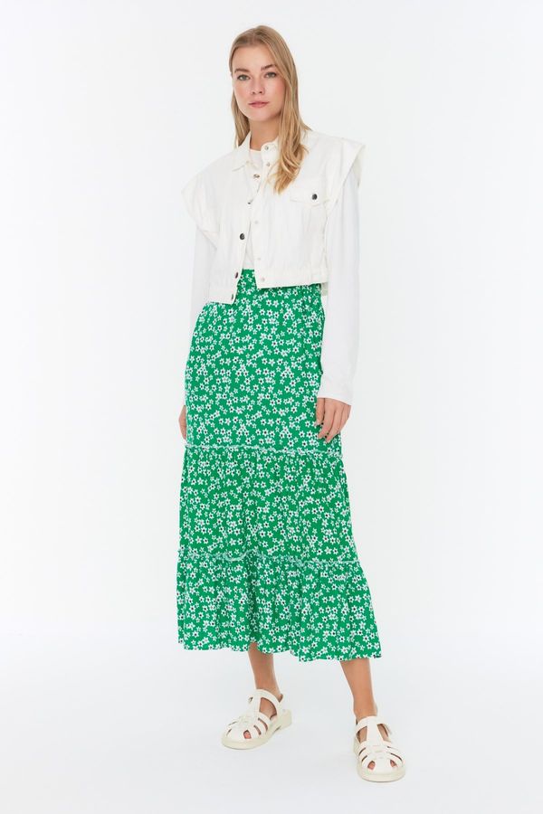 Trendyol Trendyol Green Floral Pattern Knitted Skirt