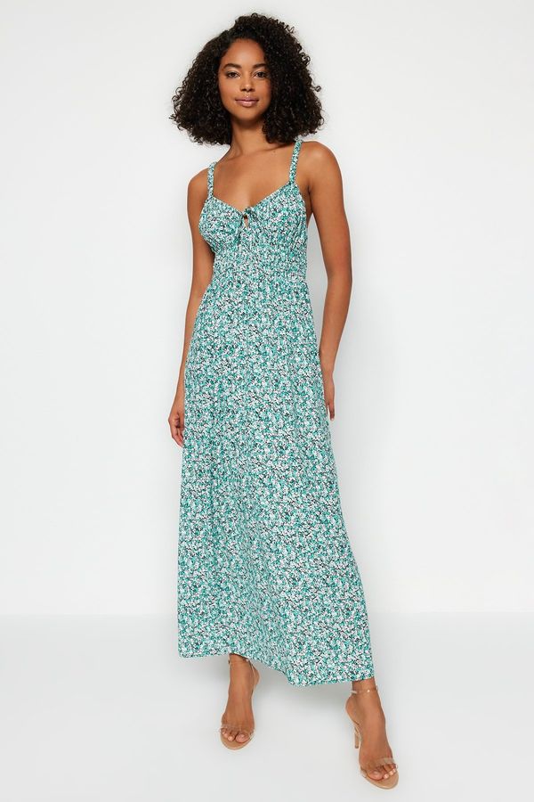 Trendyol Trendyol Green Floral Print Straight Cut Tie Detailed Strappy Woven Dress